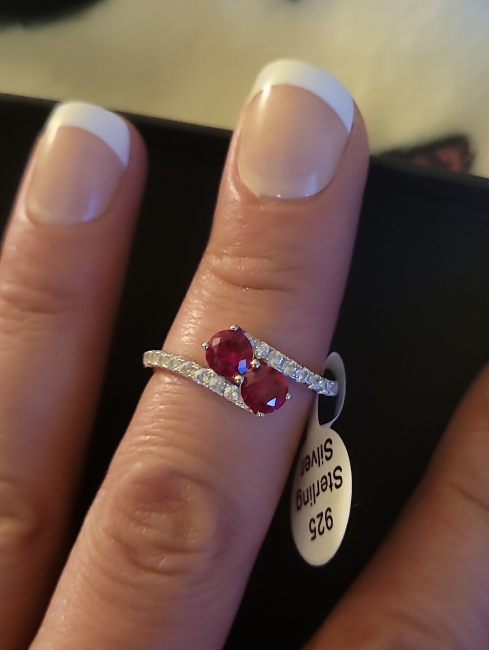 Sterling Silver Ruby Red Double-Row Diamond Ring
